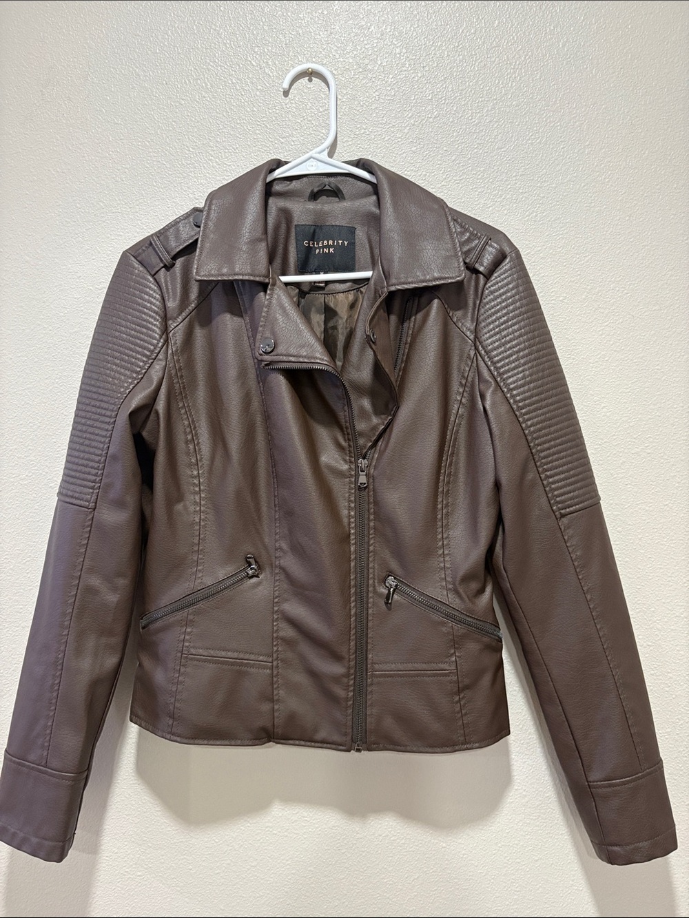 Celebrity Pink Women's Chocolate Brown Faux Leather Jacket size Medium